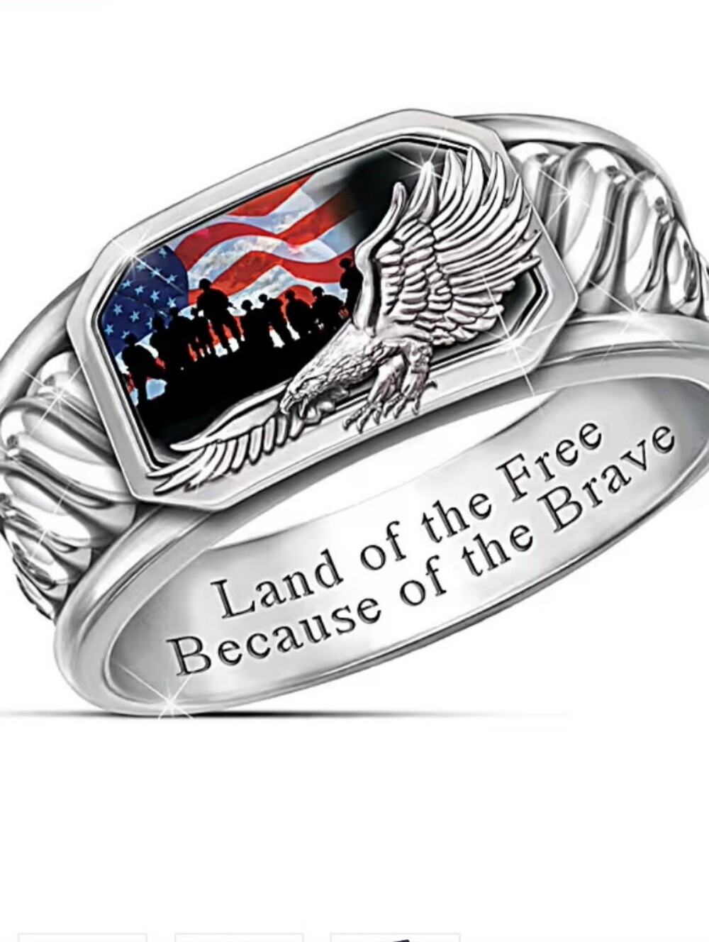 "Freedom Isn't Free" Men's Silver-Plated Patriotic Ring